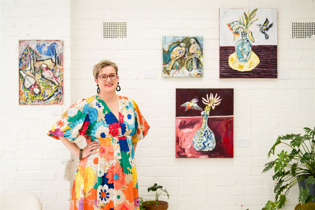 Bree Morrison | Yellow and Black Honeyeater with Antique Bottle