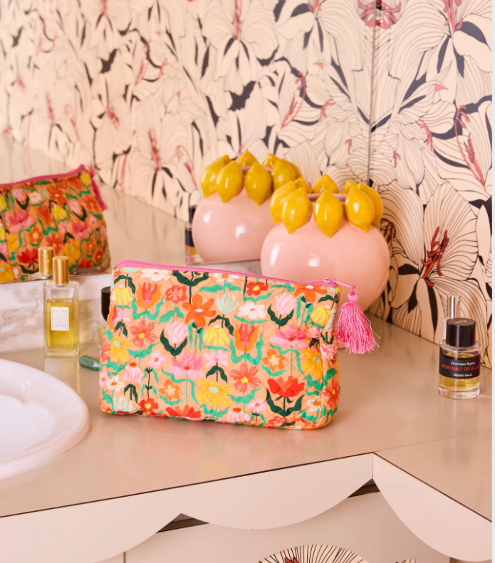 Popping Flowers Quilted Cotton Toiletry Purse