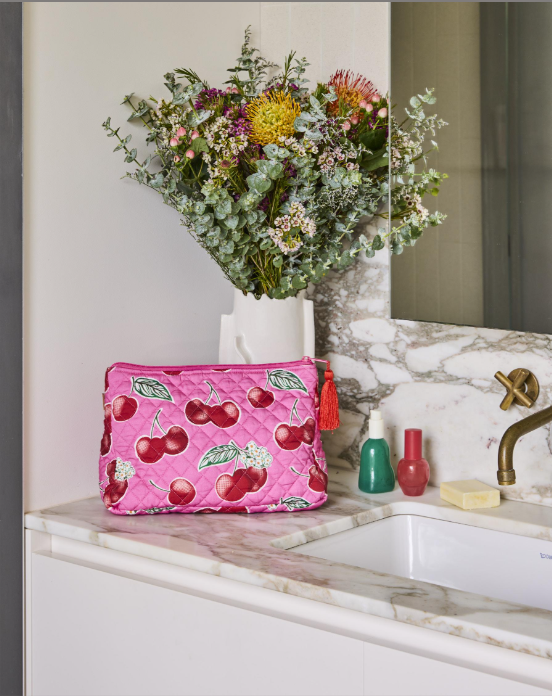 Cherry Blossom Quilted Cotton Toiletry Purse