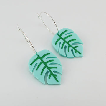 Monstera Leaf Hoop Aqua / Green