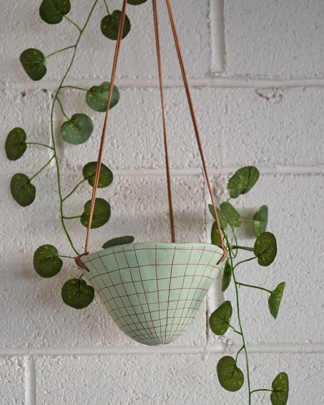 Half Light Honey - Graph Hanging Planter in Green & Terracotta