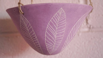 Half Light Honey - Leaf Hanging Planter in Purple & White