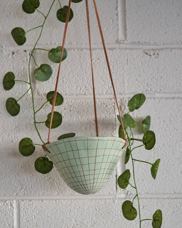 Half Light Honey - Graph Hanging Planter in Green & Terracotta
