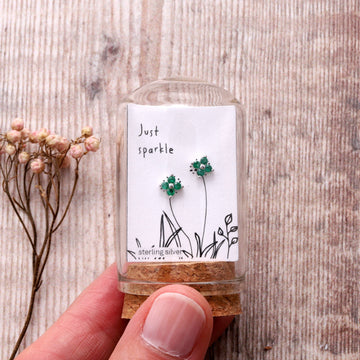 Attic Creations | JUST SPARKLE | Four gem flower earrings| SILVER/GREEN