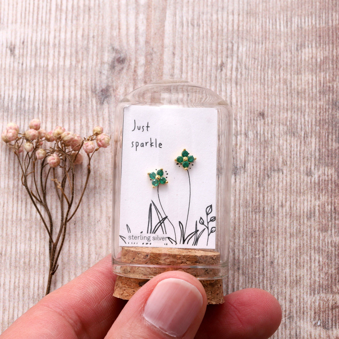 Attic Creations | JUST SPARKLE | Four gem flower earrings | GOLD/GREEN