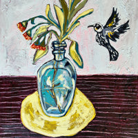 Bree Morrison | Yellow and Black Honeyeater with Antique Bottle