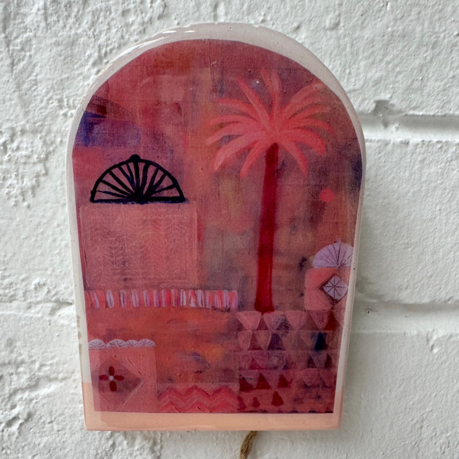 Pink Palm small arch wall tile