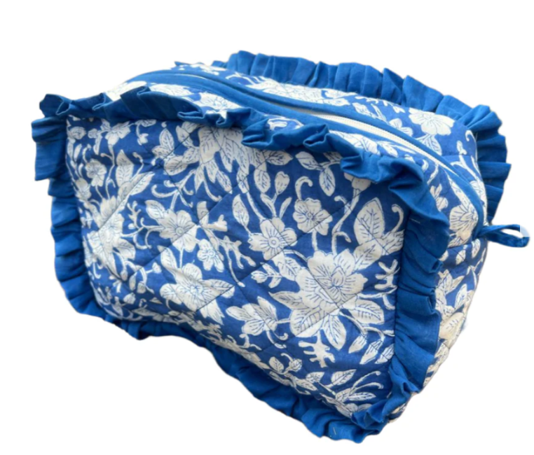 Blue Frill Cotton  Cosmetic Bag