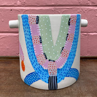 Clare Whitney hand painted ceramic pot | 15cmx15cm cylinder