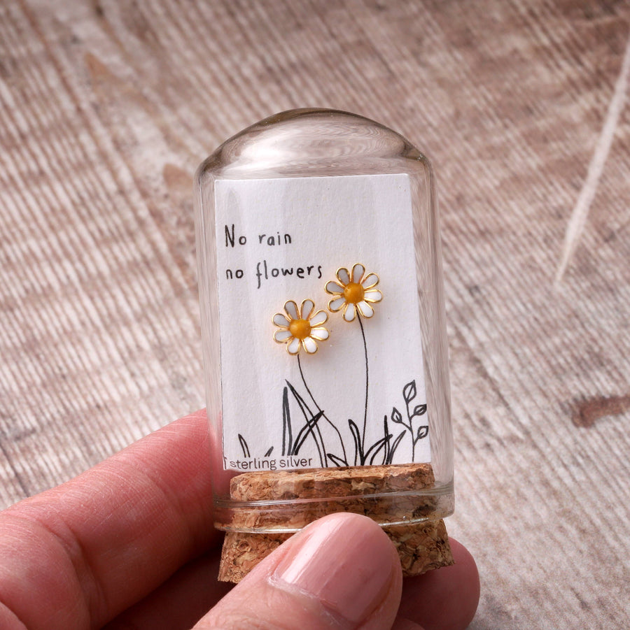 Attic Creations | No Rain No Flowers | enamel daisy earrings
