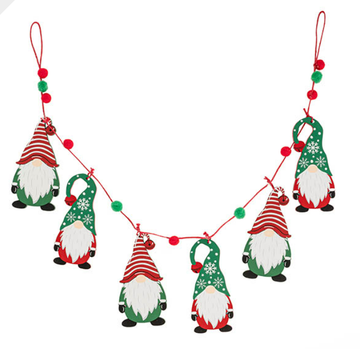 Wooden Christmas Gnome Bunting Red & Green